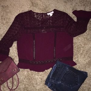 Burgundy Forever 21 Crop Lace Open Back M